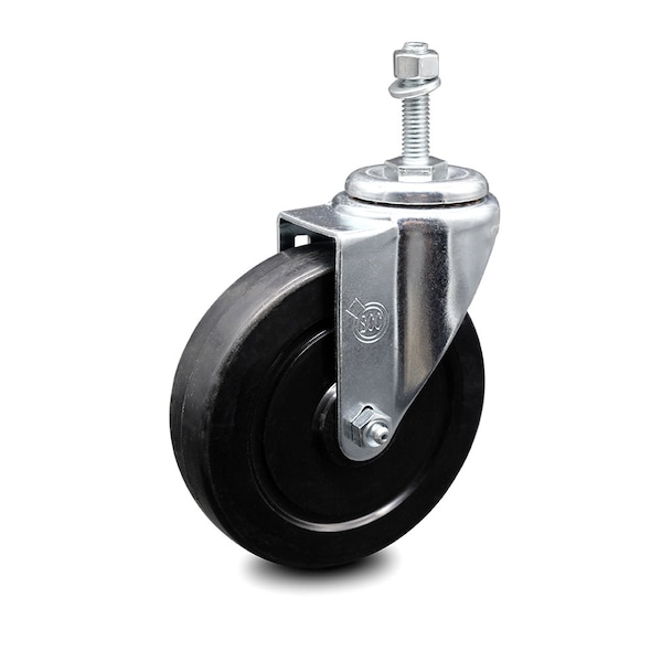 5 Inch Soft Rubber Wheel Swivel 10mm Threaded Stem Caster